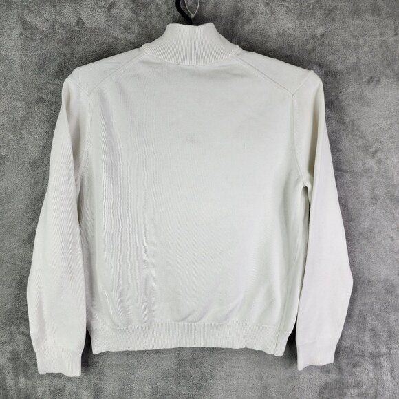 Mens White Express Pullover Sweater 1/4 Zip Long Sleeve Mock Neck Cotton Size L - Picture 6 of 9